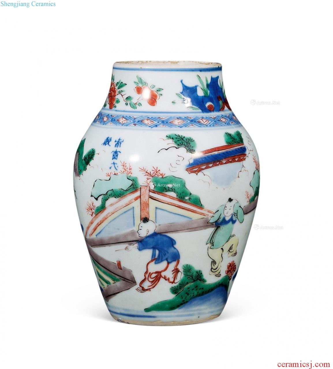 Qing shunzhi Colorful character canister