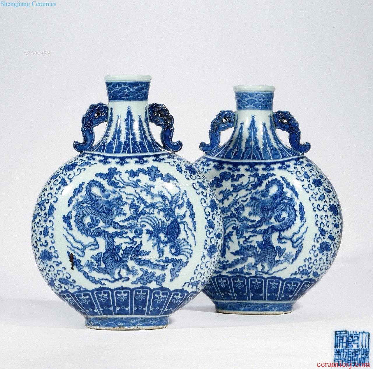 Qing guangxu Blue and white in extremely good fortune figure longnu ear on the bottle (a)