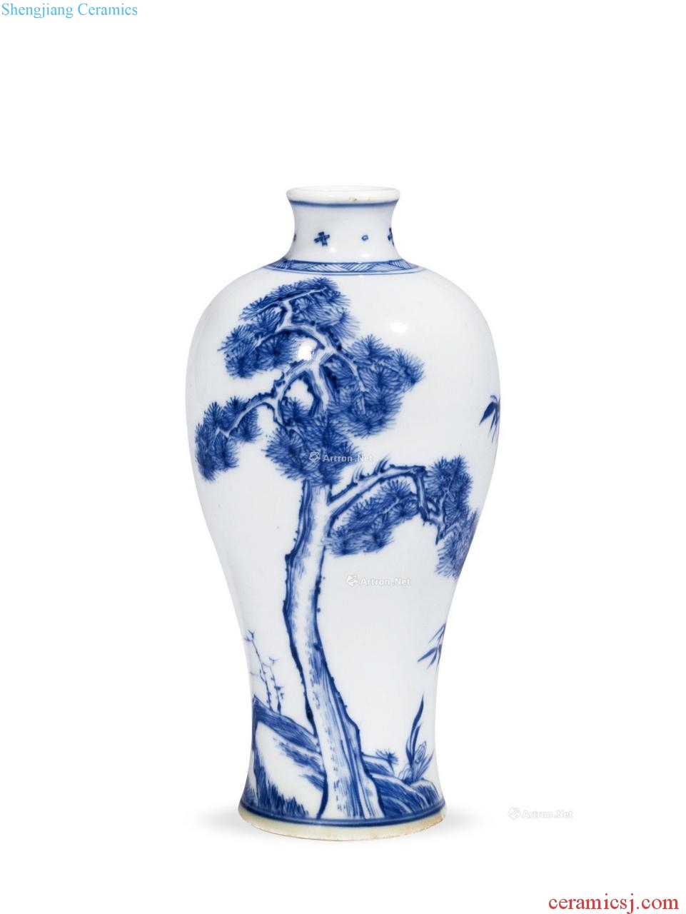 Qing yongzheng Blue and white shochiku grain mei bottle