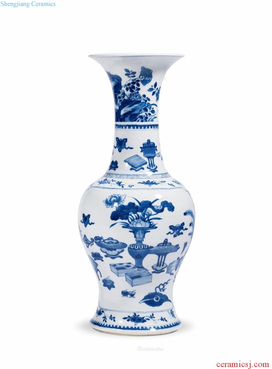 The qing emperor kangxi Blue and white medallion antique grain PND tail-on statue of flowers