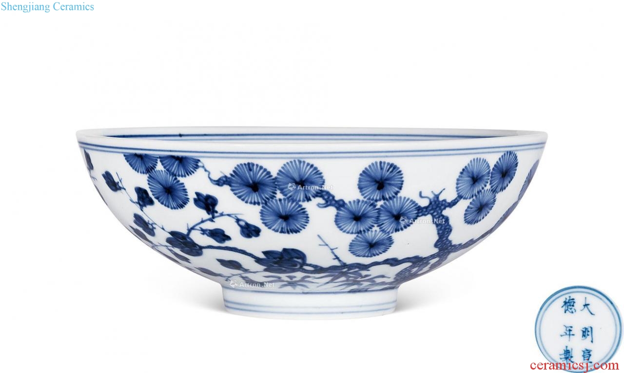 The qing emperor kangxi Blue and white shochiku mei bowl
