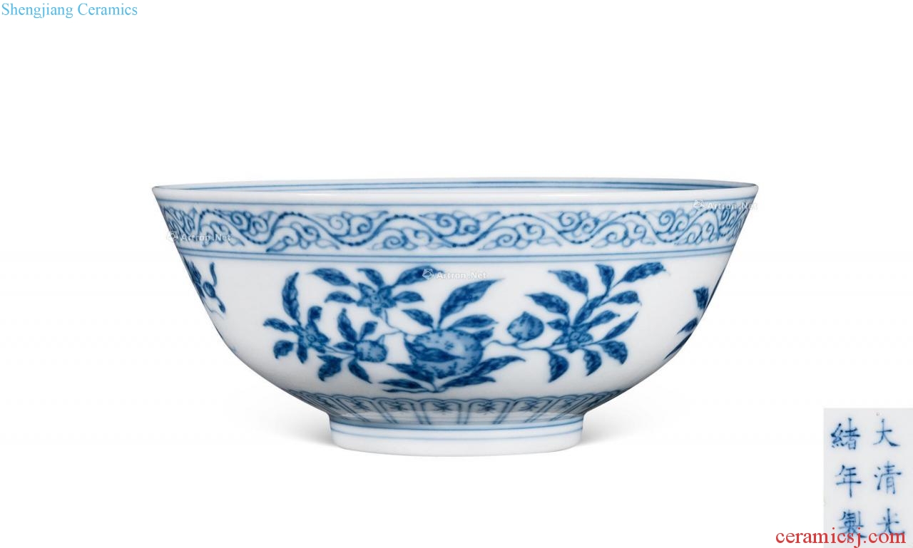 Qing guangxu Blue and white ruffled branch flowers and green-splashed bowls