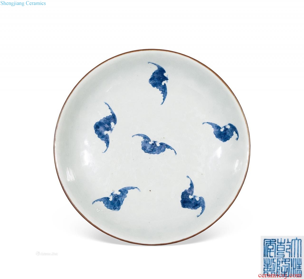 Qing qianlong Pea green blue and white cloud bat tray