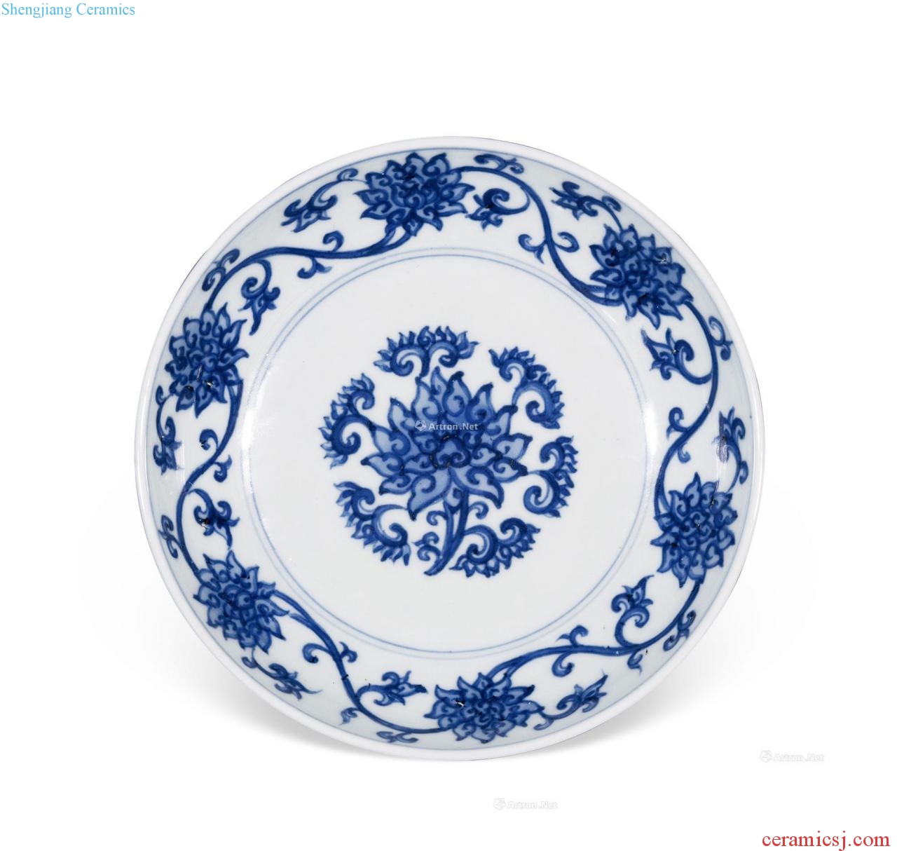 In the early qing Blue and white lotus flower tray
