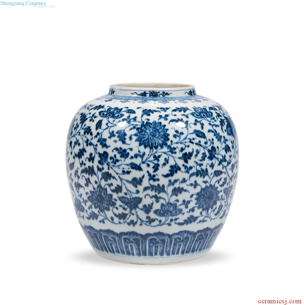 Qing yongzheng Blue and white lotus flower grain tank