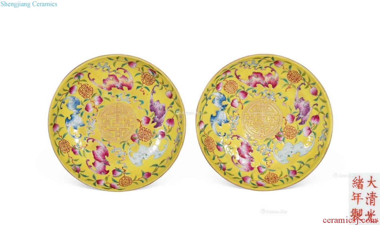 Qing guangxu Yellow powder enamel live tray (a)