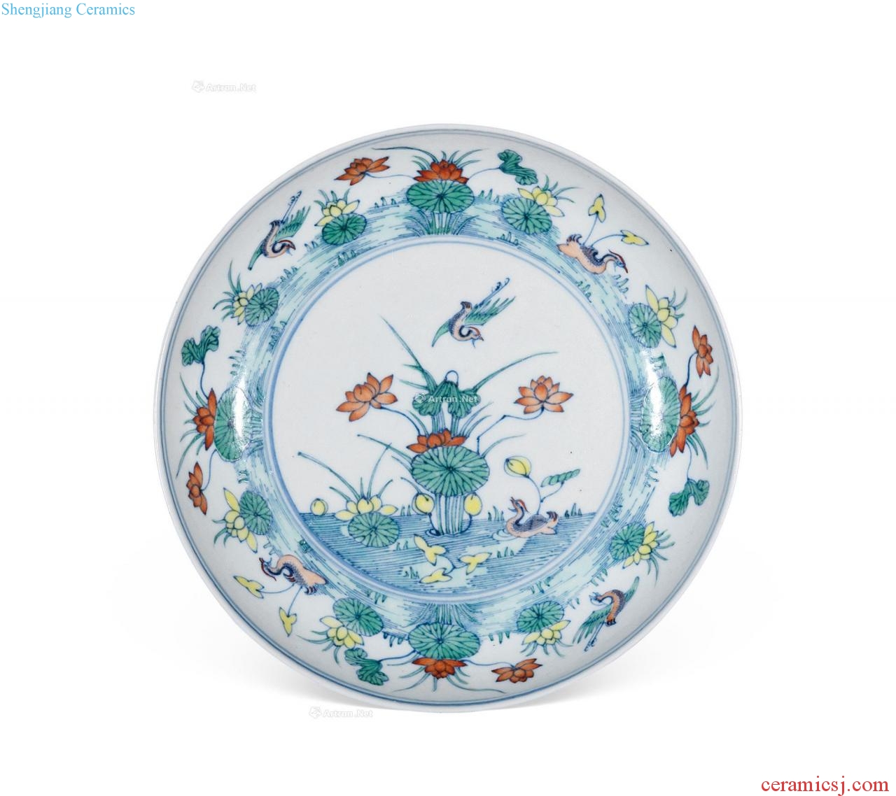 Early qing lotus pond bucket color tray