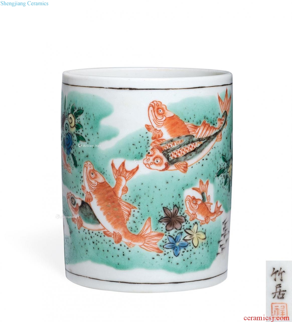 The qing emperor kangxi The colorful fish and algae verse brush pot