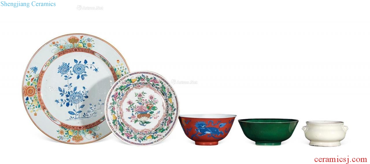 Qing powder enamel plate, dehua kiln, green glaze, bowl of red glaze, bowl (group a)