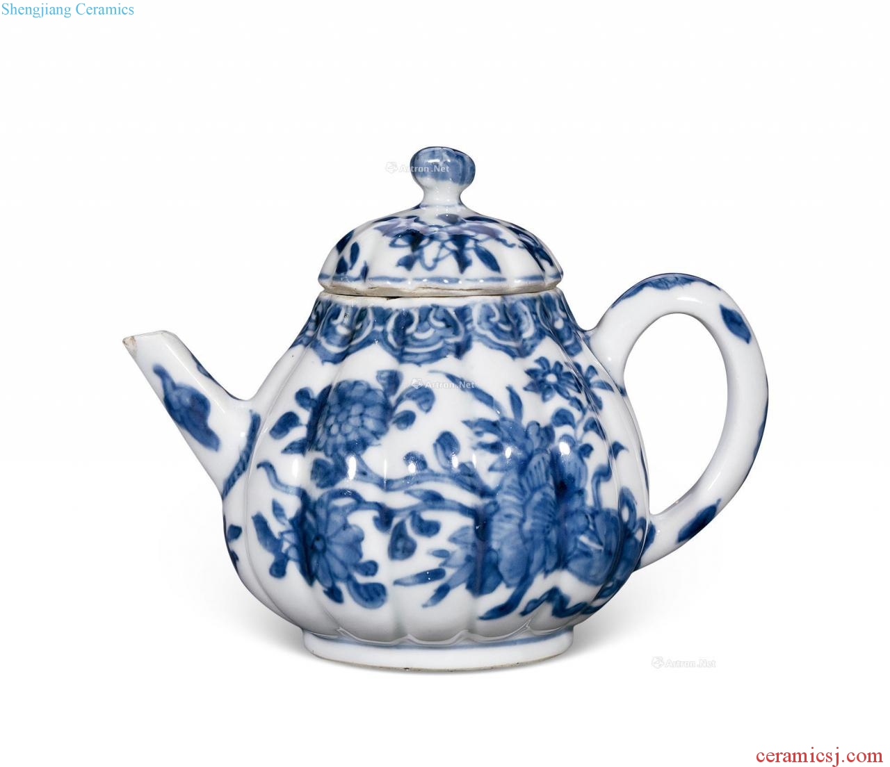 The qing emperor kangxi Blue and white flower tattoos ewer