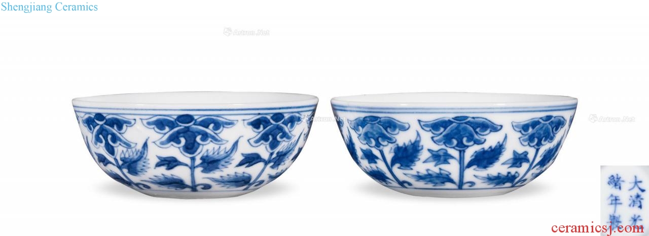 Qing guangxu Blue and white flowers lines lie fa cup (a)