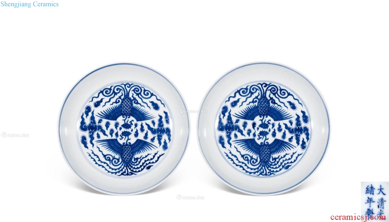 Qing guangxu Blue and white double phoenix tray (a)