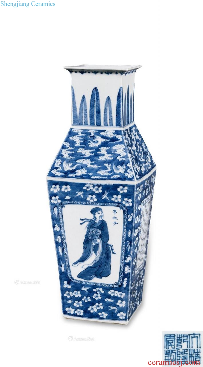 Mid qing Blue and white square antique grain unique spectrum bottle