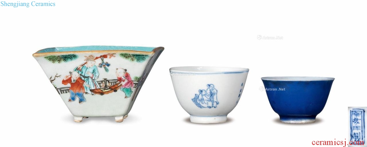Qing cup pastel characters, character cup, blue glaze cup (group a)