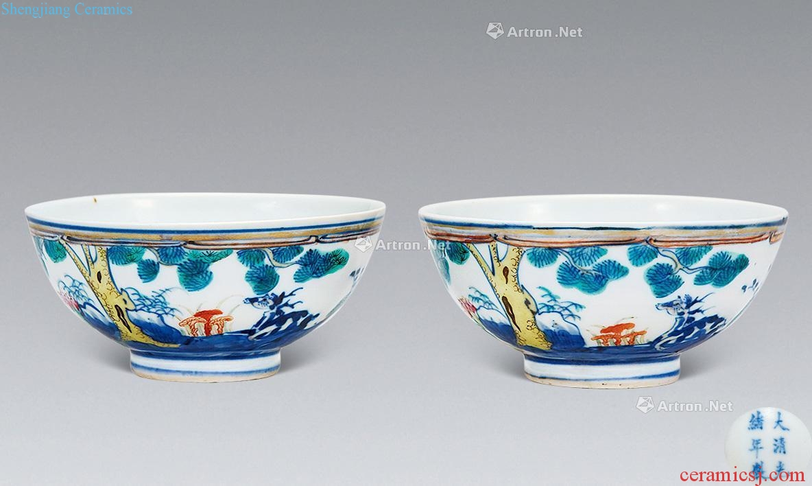 guangxu Blue and white color "crane deer with spring" bowl (a)