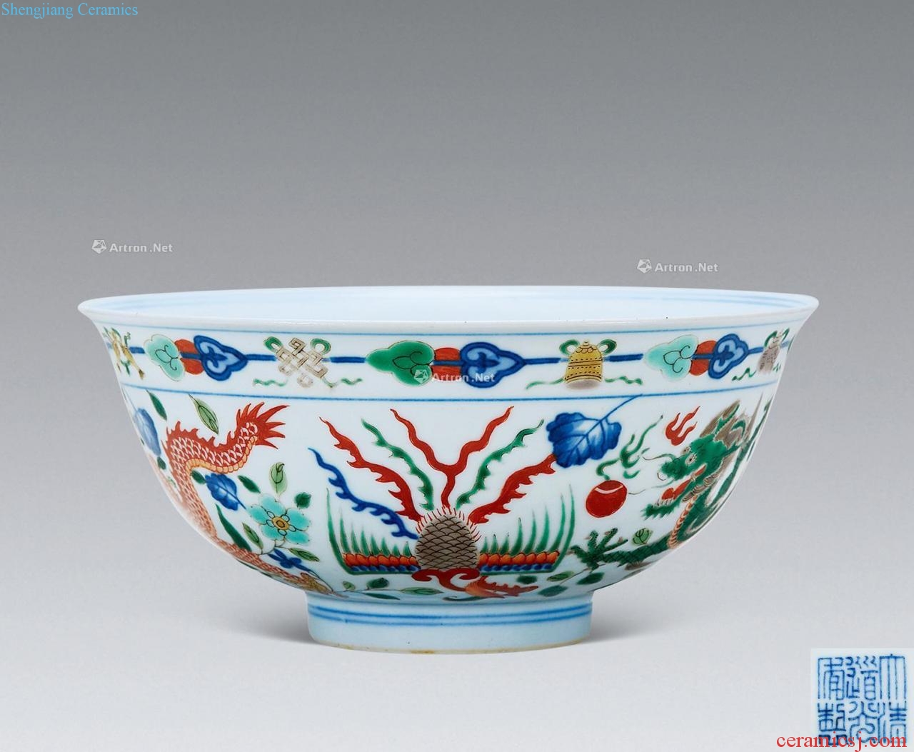 light Blue and white color longfeng green-splashed bowls