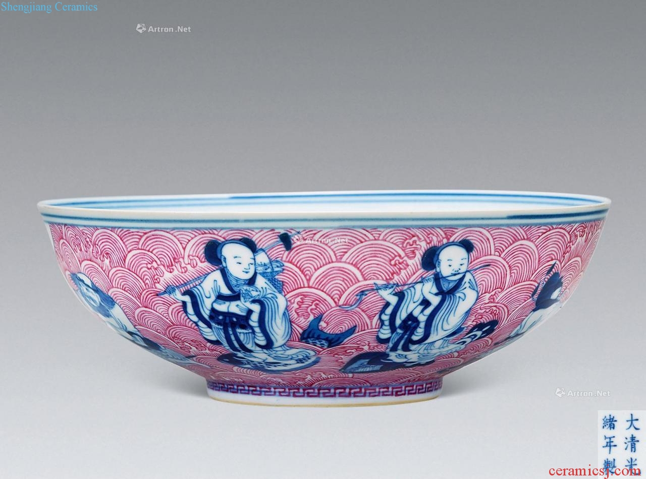 guangxu Blue and white the eight immortals characters rouge water grain big bowl