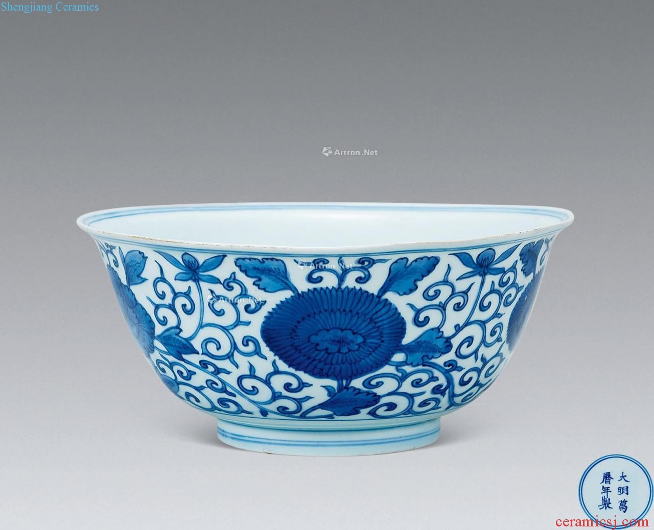 wanli Blue and white tie up branch grain big bowl