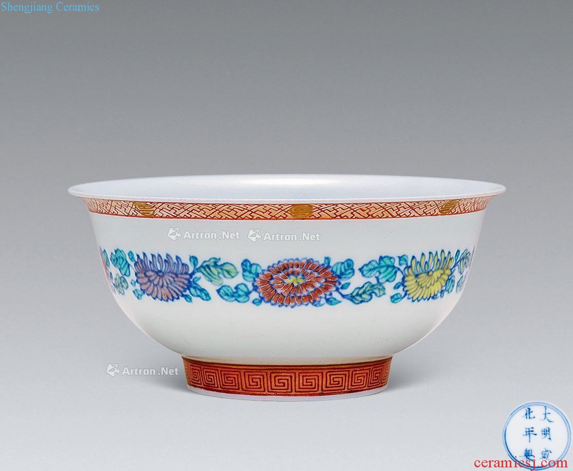 The qing emperor kangxi alum red bucket color flower green-splashed bowls