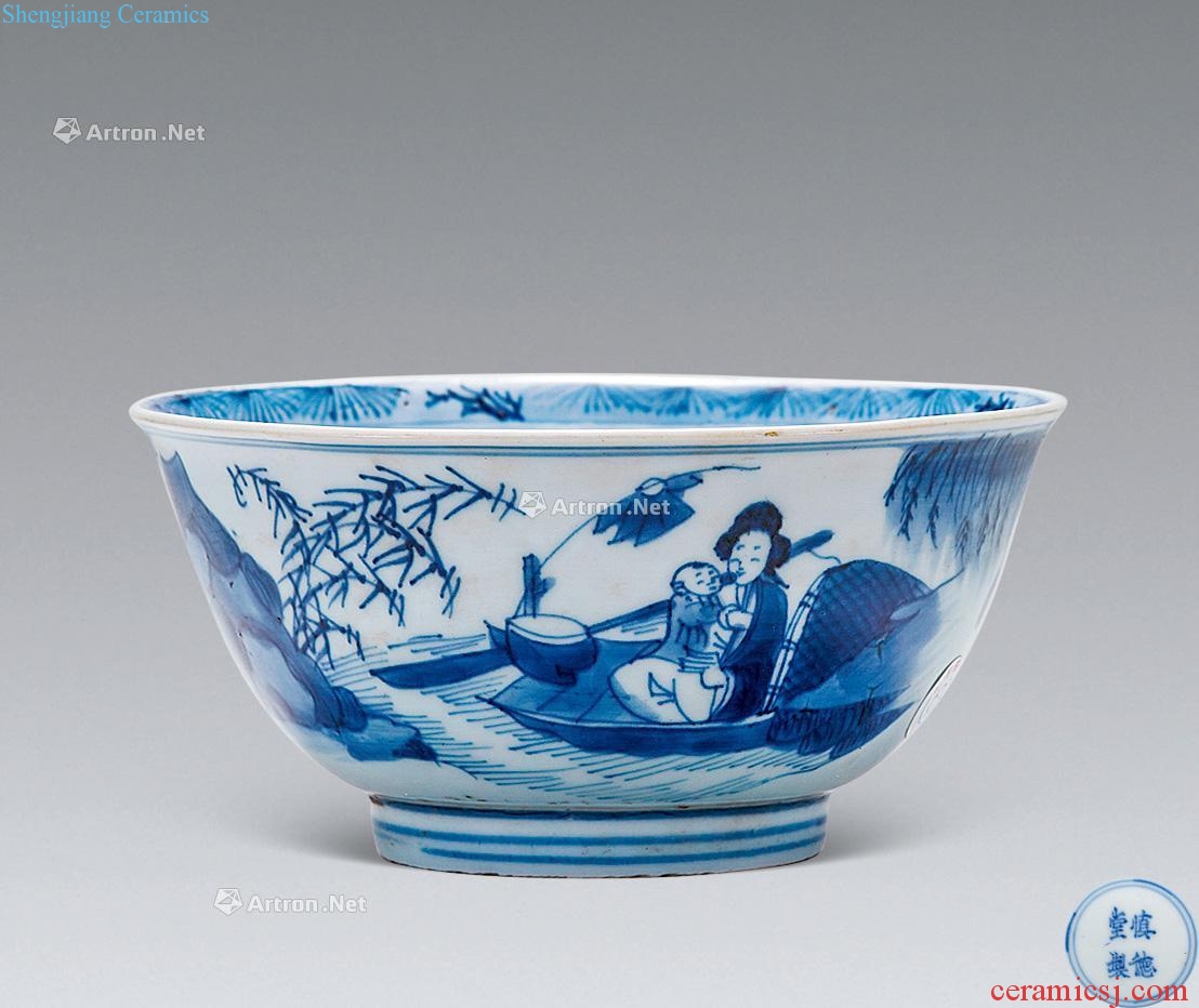shunzhi Blue and white characters fish bowl