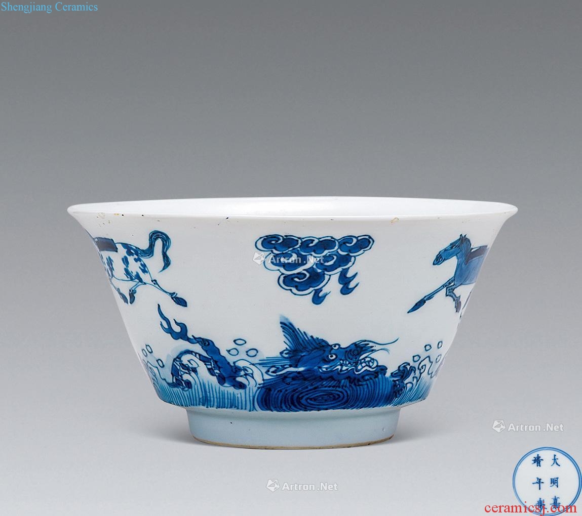 kangxi Blue and white dragon horse spirit fold along the bowl