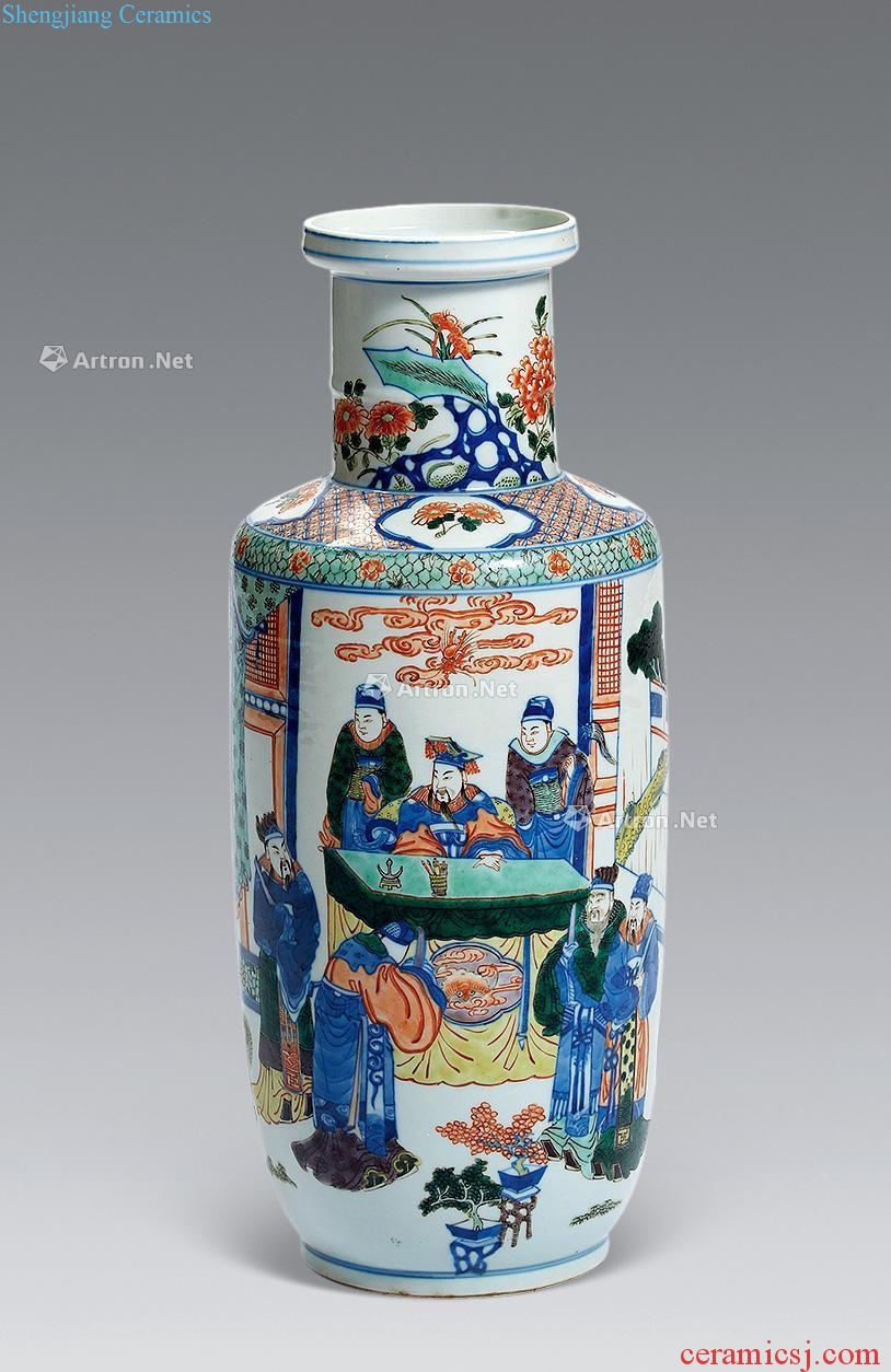 In the qing dynasty Blue and white wooden stick bottle colorful characters