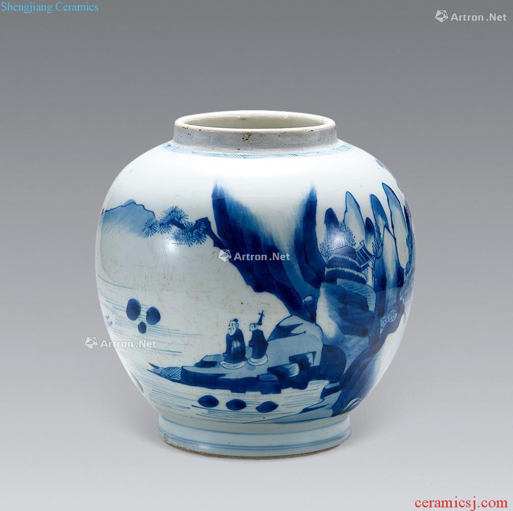 kangxi Blue and white landscape pattern cans
