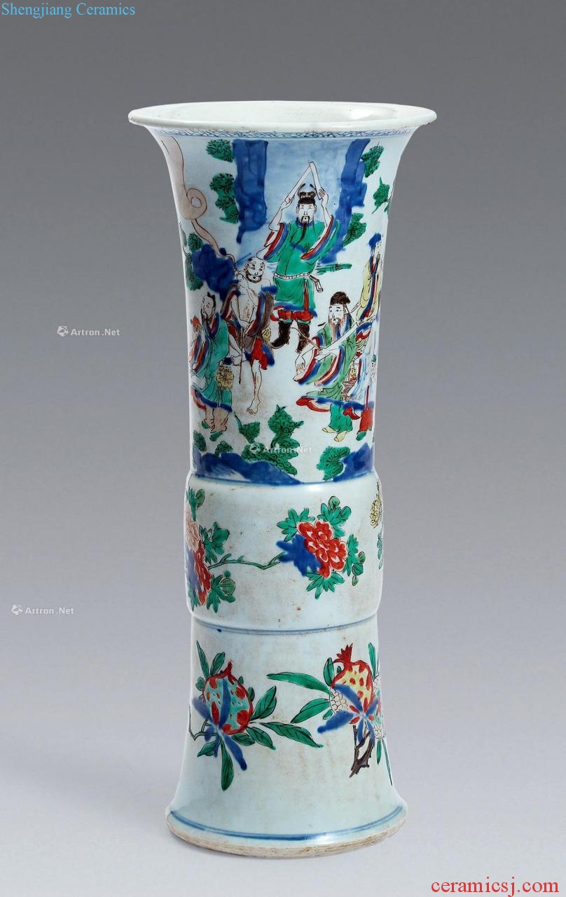 shunzhi Blue and white colorful eight immortals birthday figure vase with flowers