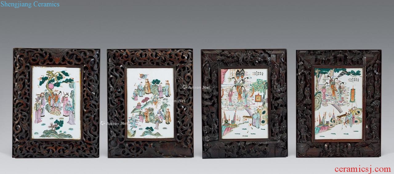Stories of famille rose porcelain plate in the qing dynasty wall hanging (four pieces)