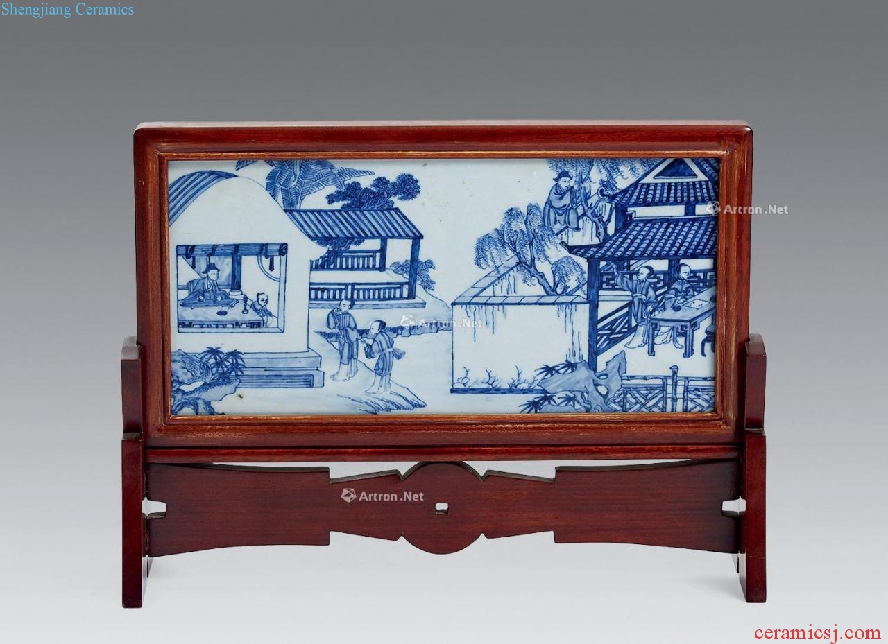 In the qing dynasty Blue and white porcelain plate characters plaque