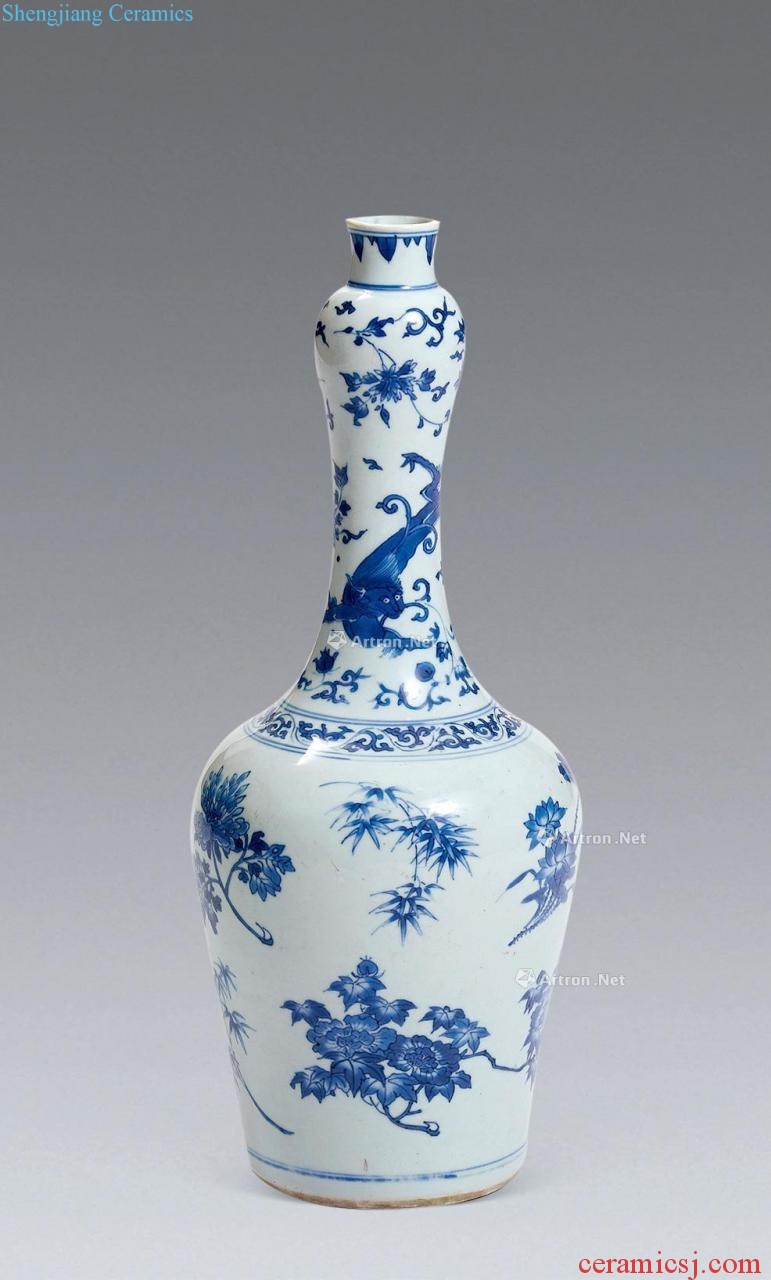chongzhen Blue and white flower grain bottle of garlic