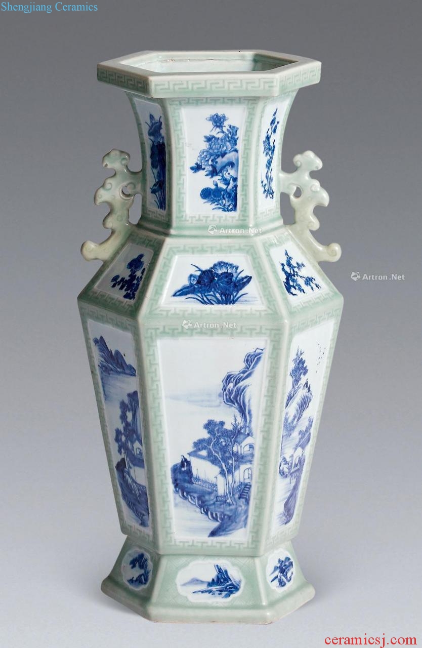 Blue and white vase qianlong pea green window