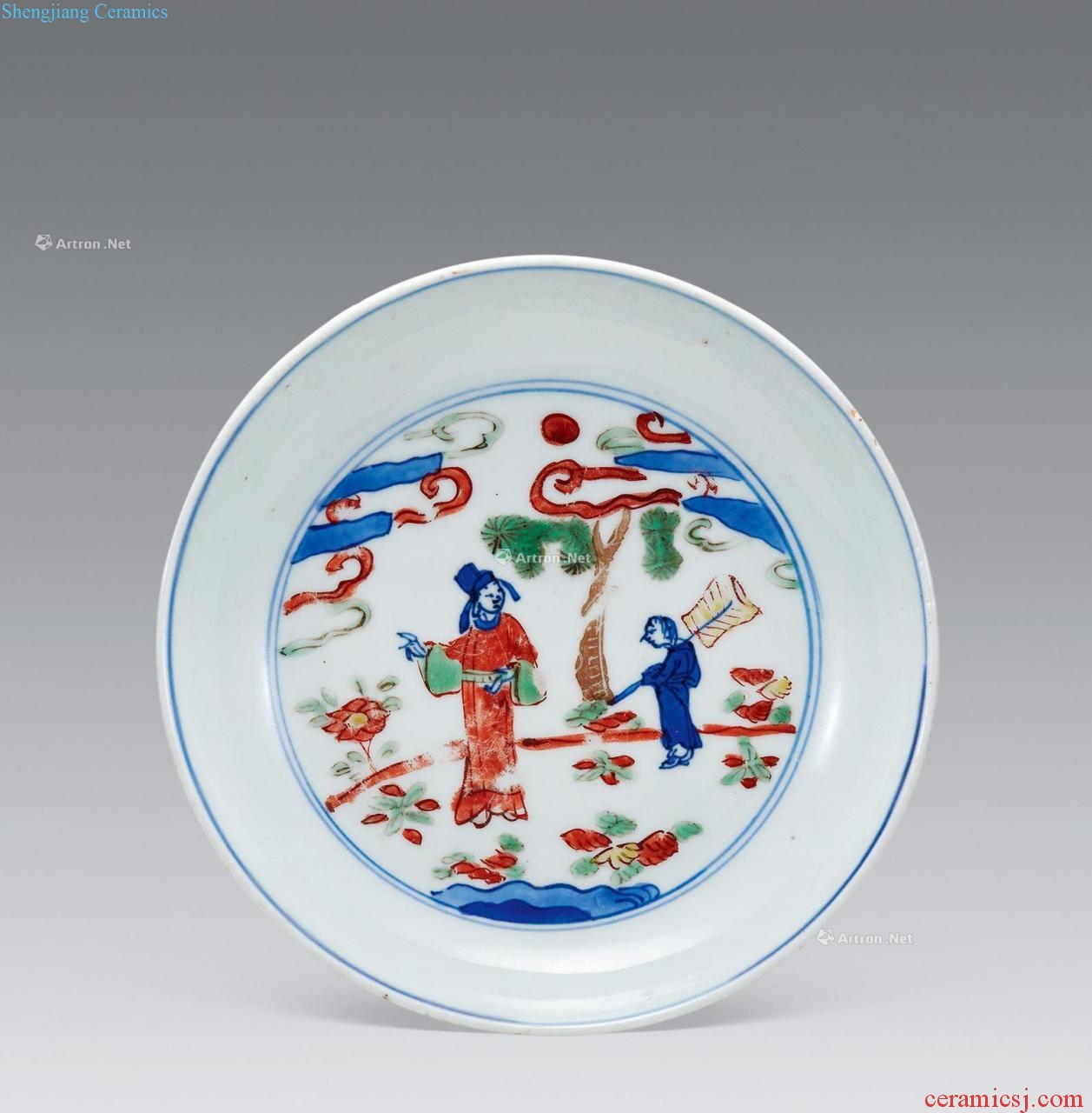 Ming wanli Blue and white plate of colorful characters