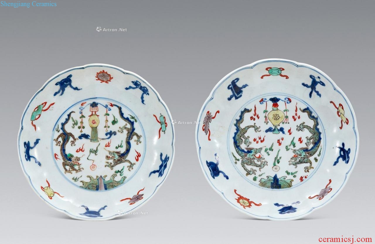 Kangxi porcelain colorful life of word dragon plate (a)