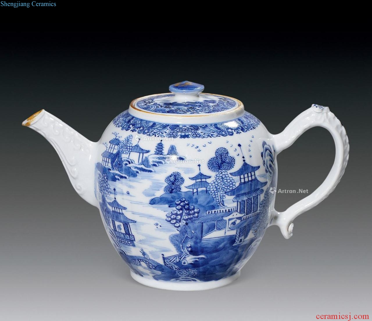 qing Blue and white landscape pattern teapot