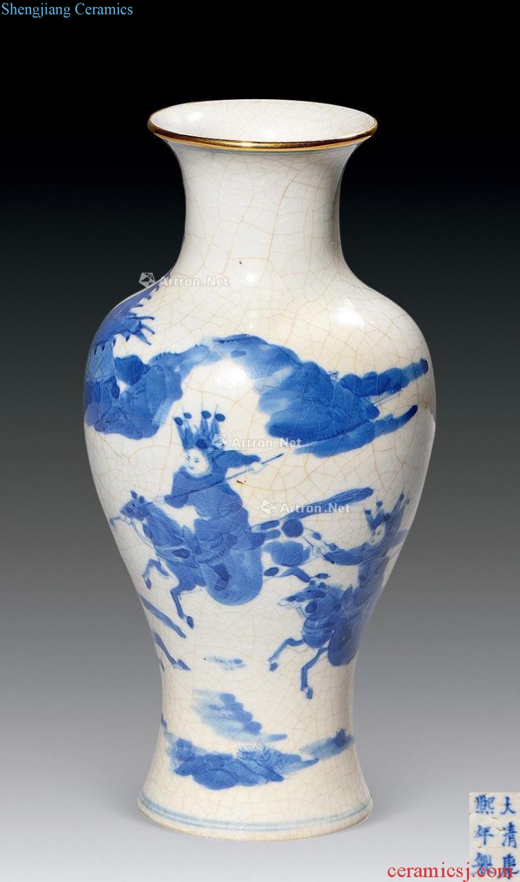 qing Blue and white horse character lines bottle