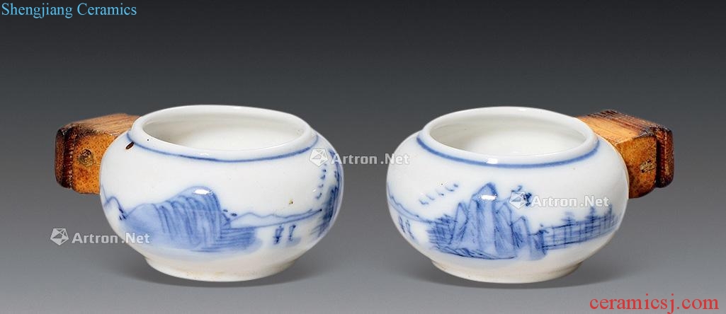 qing Blue and white landscape pattern finches cup (a)
