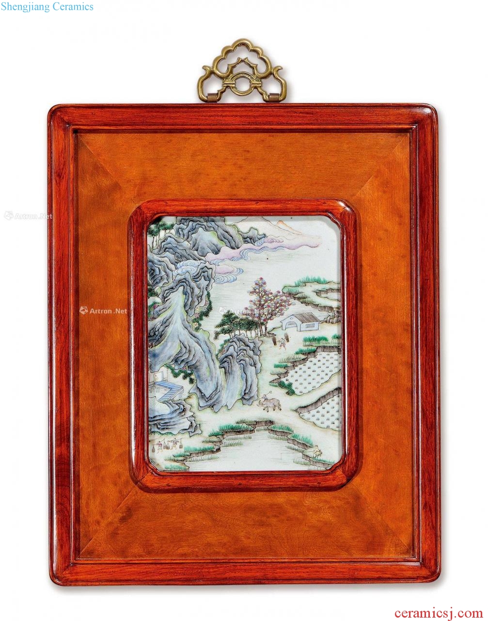 Clear pastel landscape pattern porcelain plate even a wooden frame