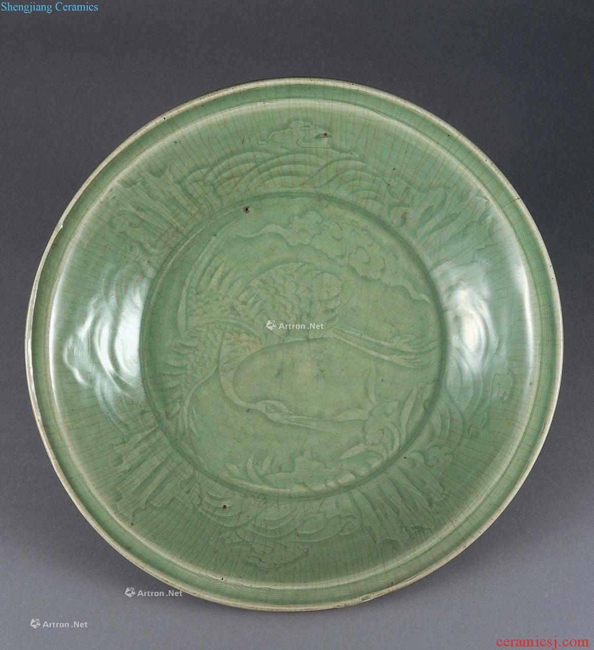 Ming Longquan celadon crane tray