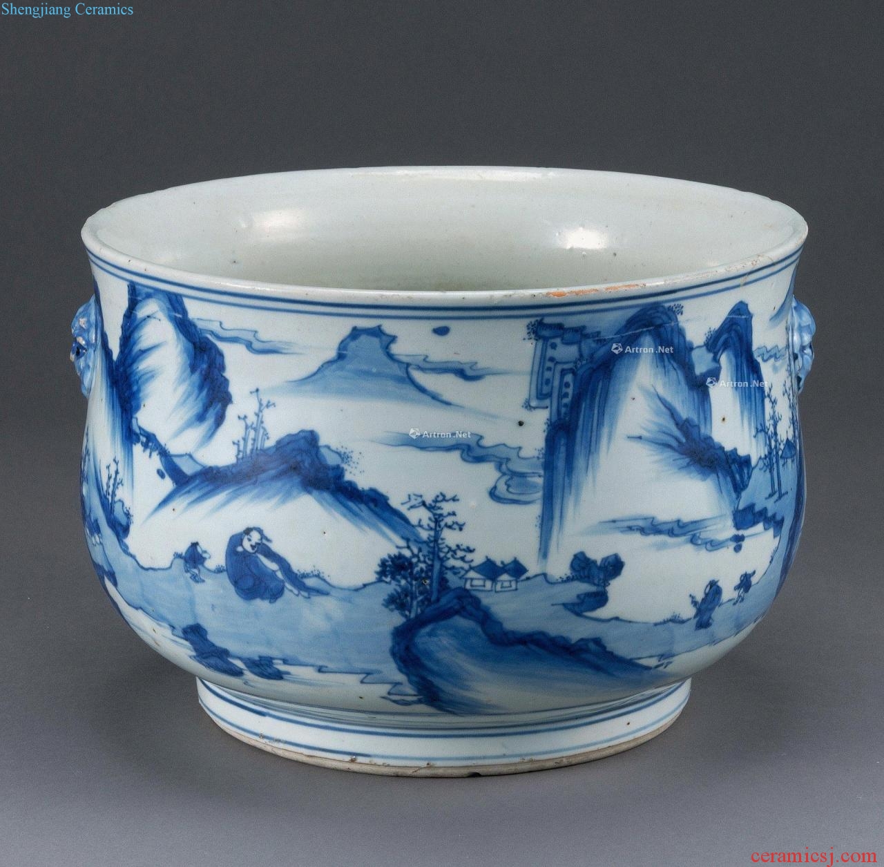 Ming chongzhen Blue and white characters spread first WenXiangLu landscape