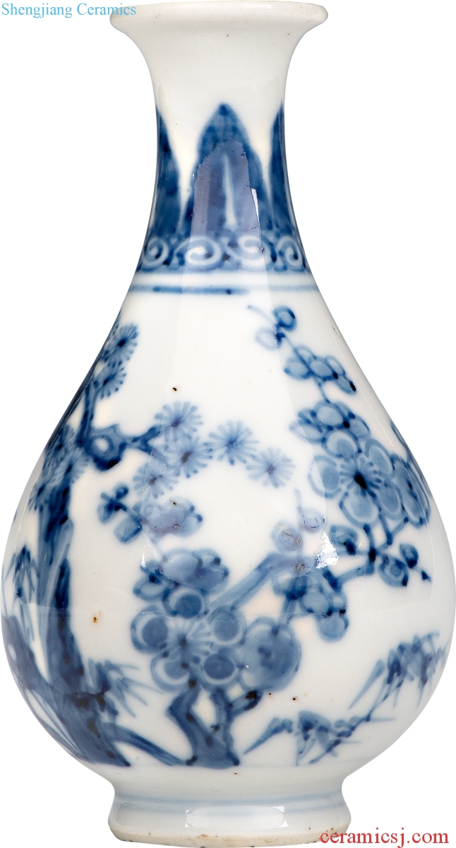 Qing yongzheng Blue and white shochiku mei small okho spring