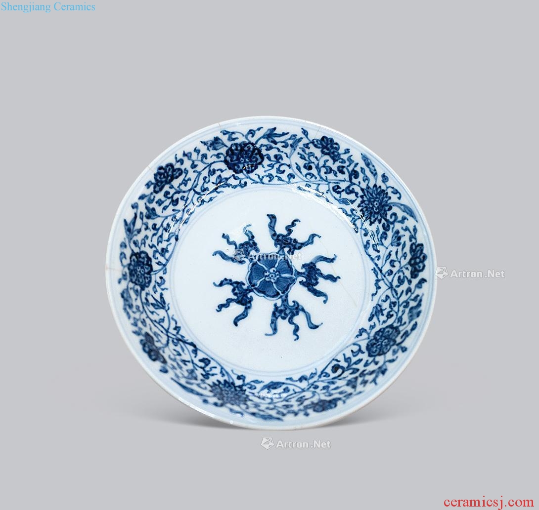 Qing qianlong Blue and white five bats plate (time)