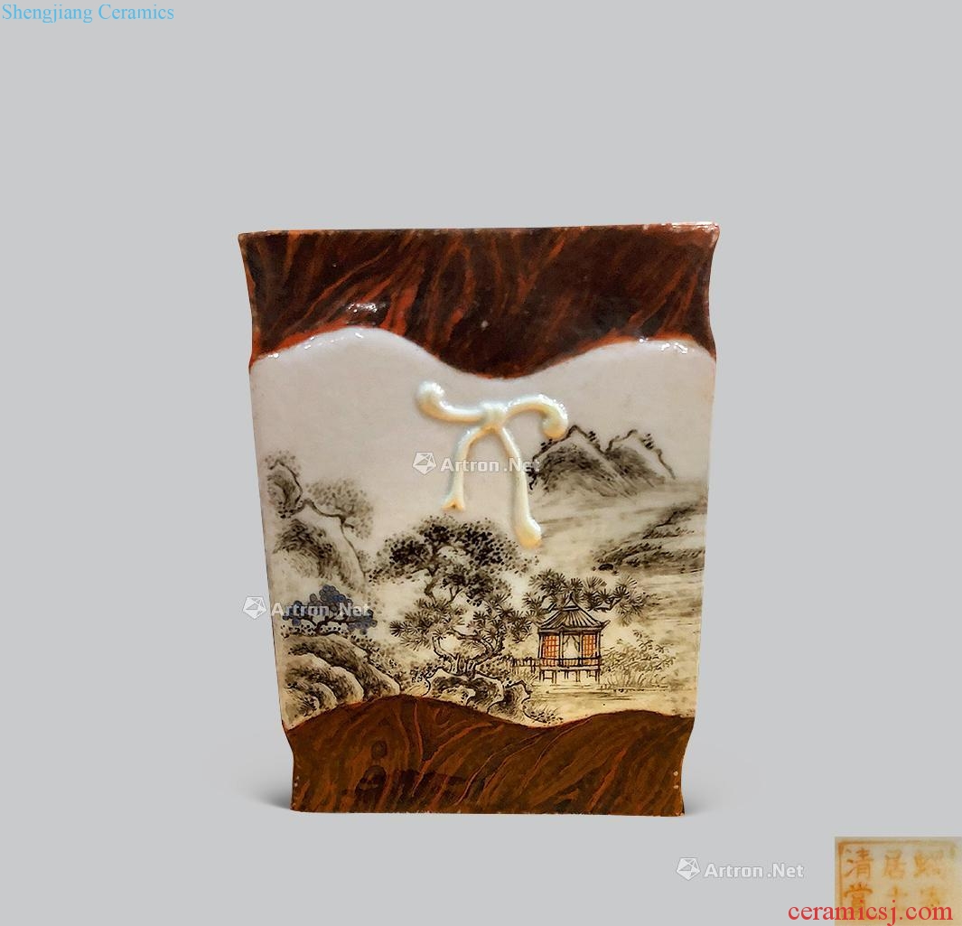 Qing dynasty stone glaze medallion color ink landscape baggage bottle b model