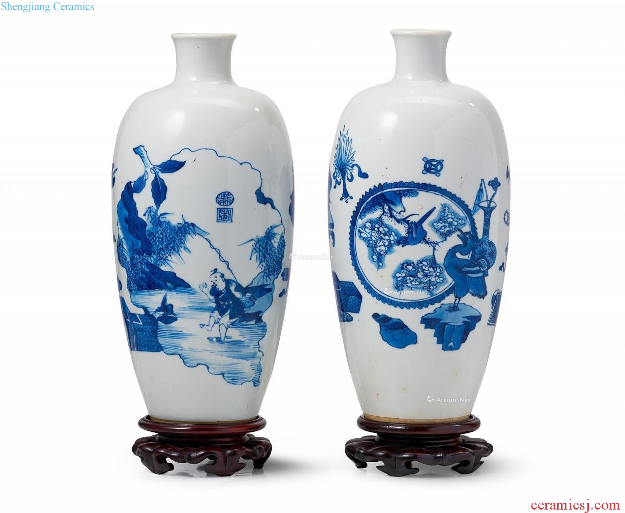 The qing emperor kangxi Blue and white antique medallion profit figure goddess of mercy bottle and flower figure goddess of mercy bottle (or two)