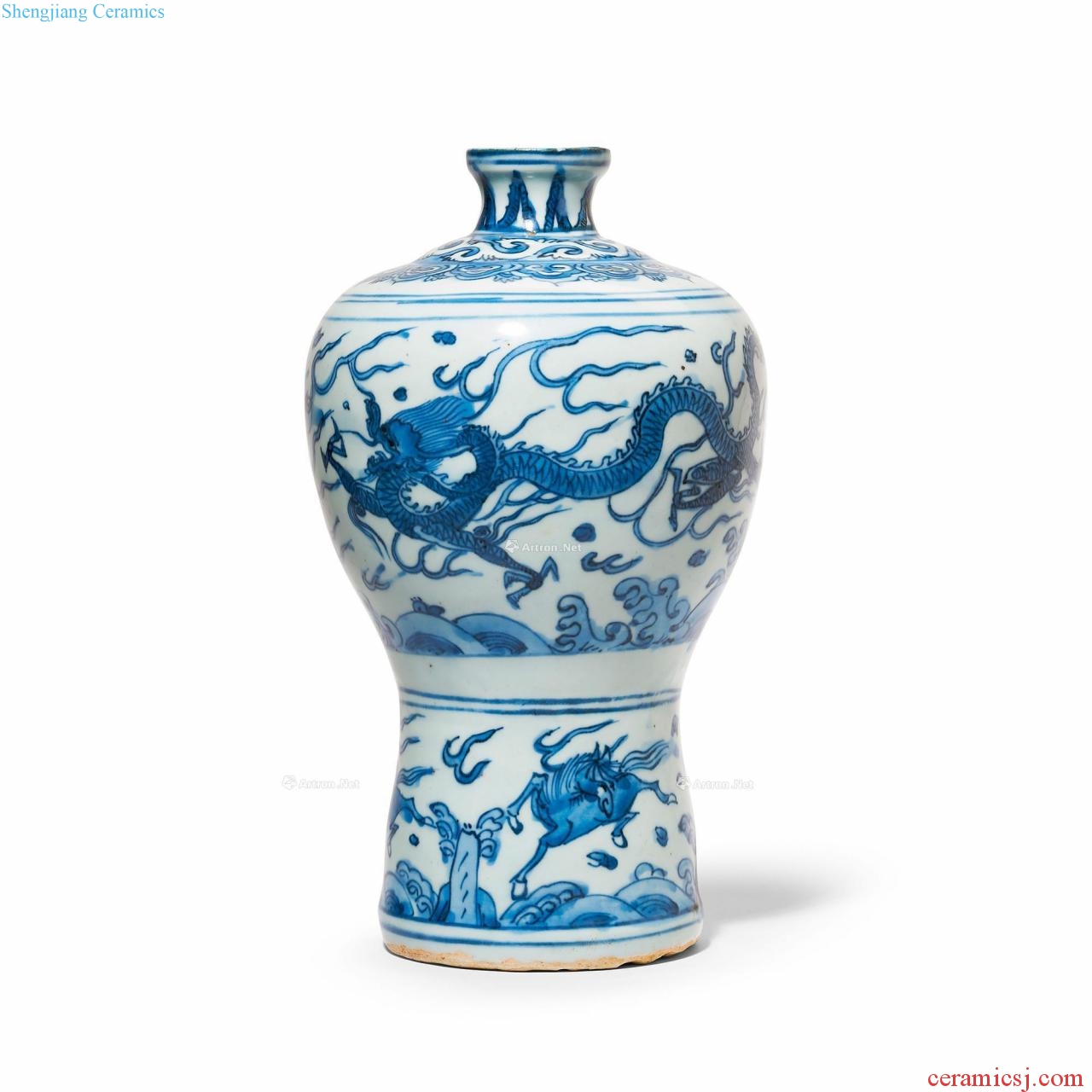 Ming wanli Blue dragon hippocampus bottle