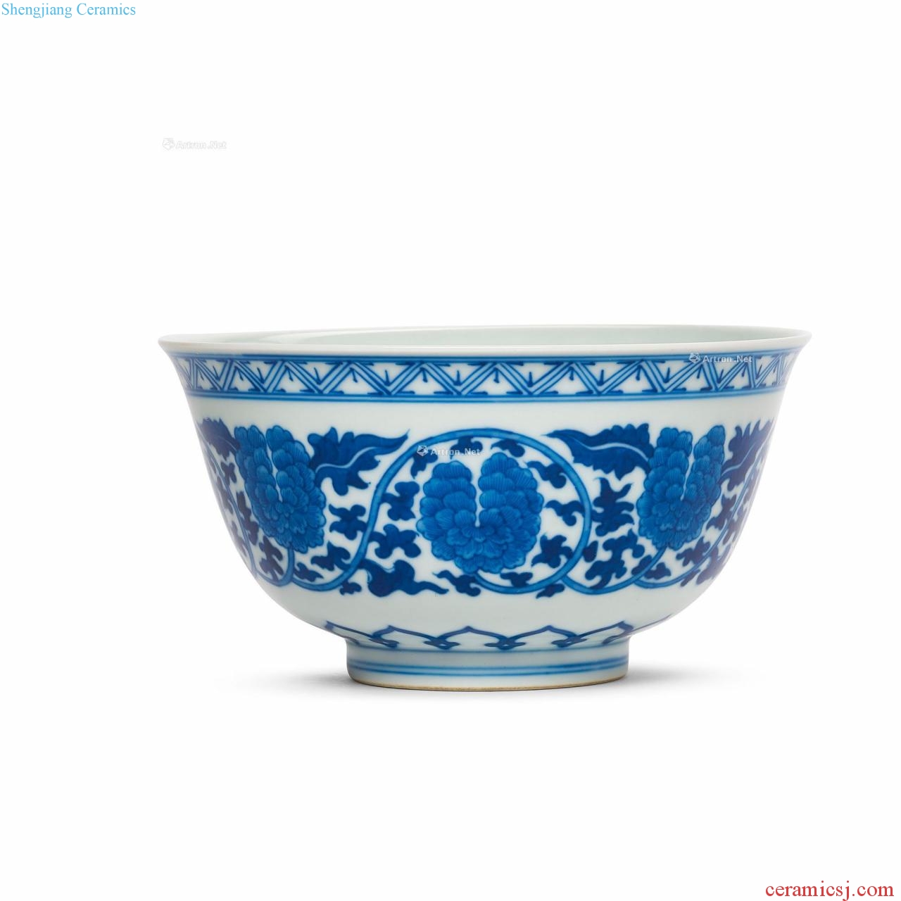 Qing daoguang or later Blue and white tie up branch lines 盌 flowers