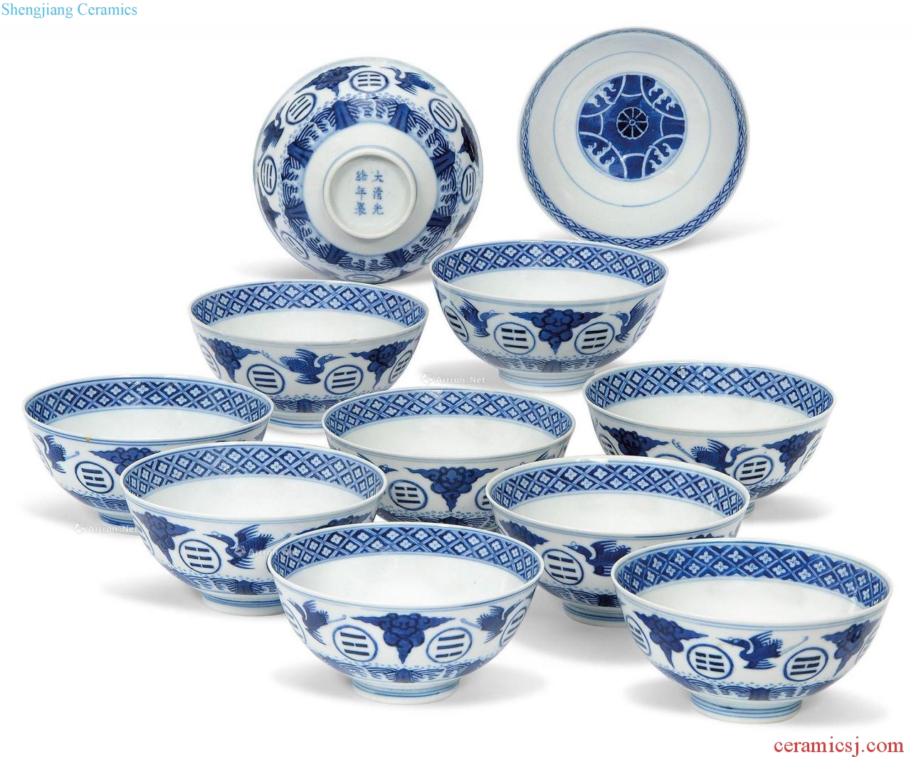 Qing guangxu Blue and white James t. c. na was published gossip grain 盌 (a set of 11)