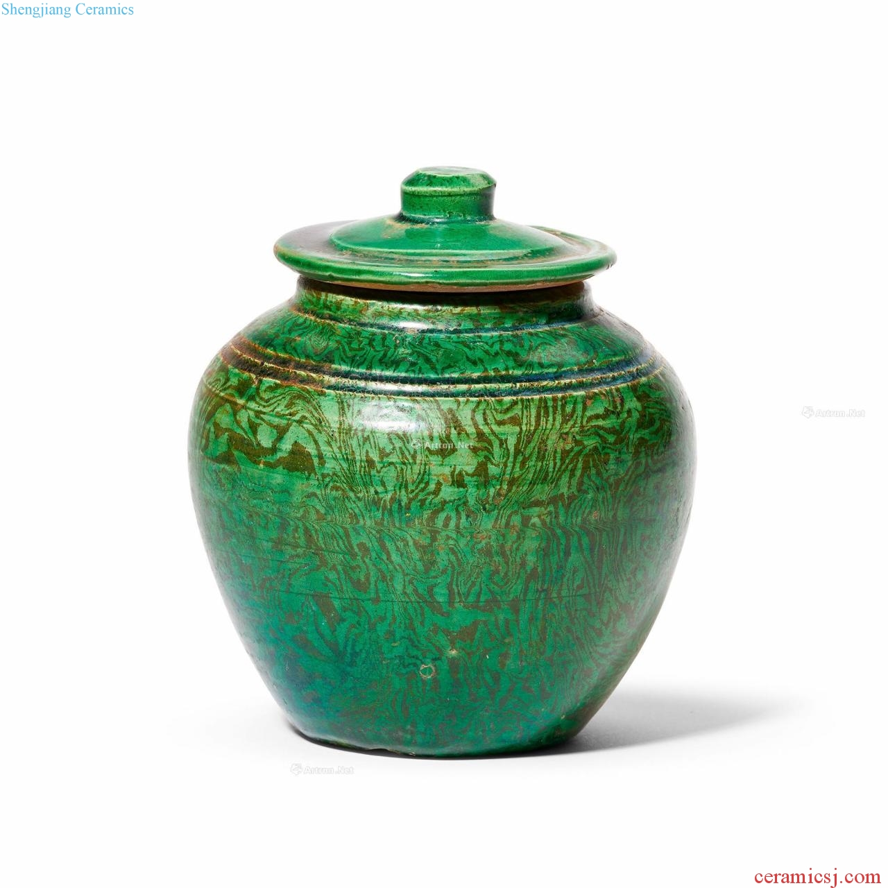 The five dynasties green ground glaze cover tank
