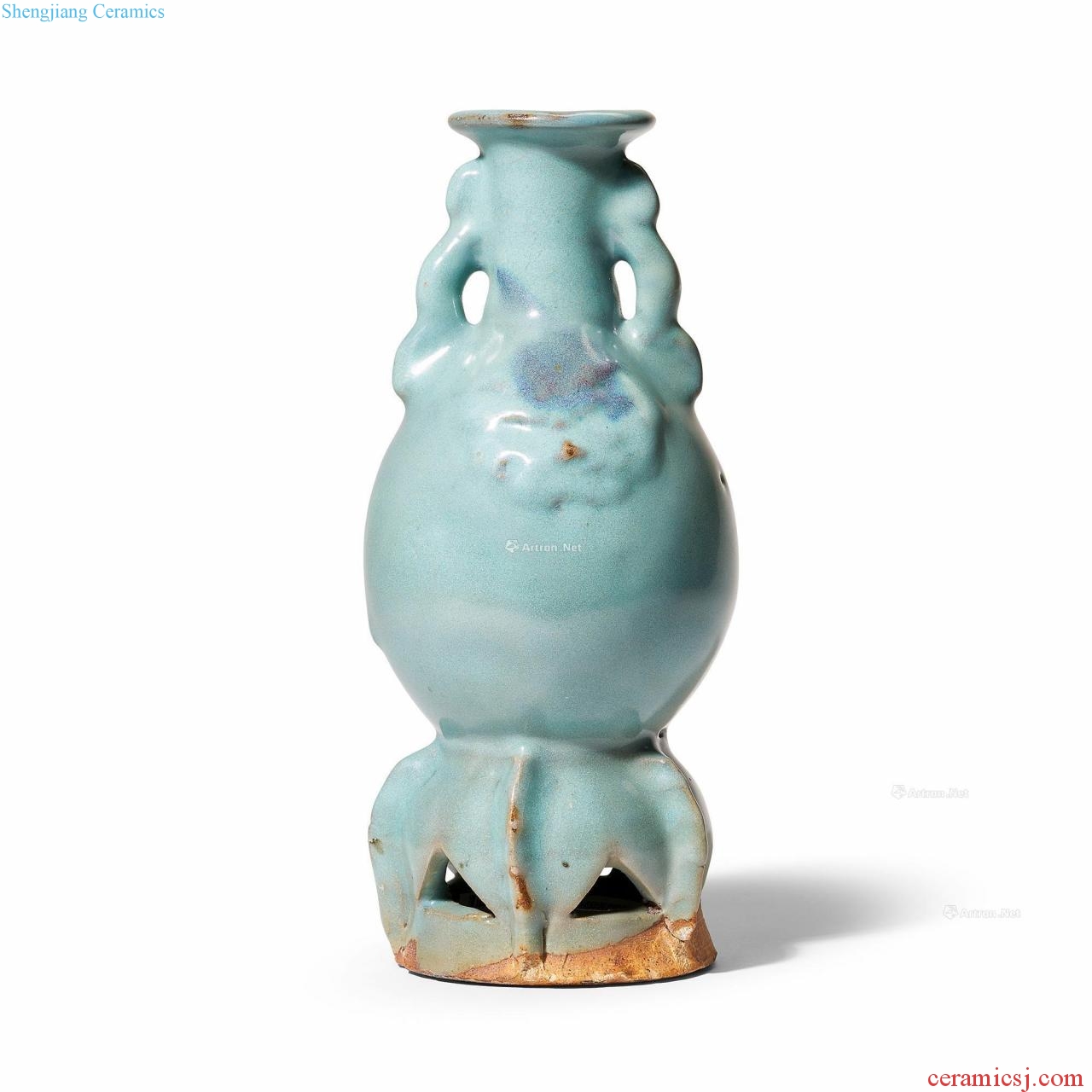 yuan Sky blue glaze masterpieces rose violet ears even a bottle