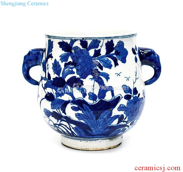 Qing dynasty blue and white flower grain like ear furnace